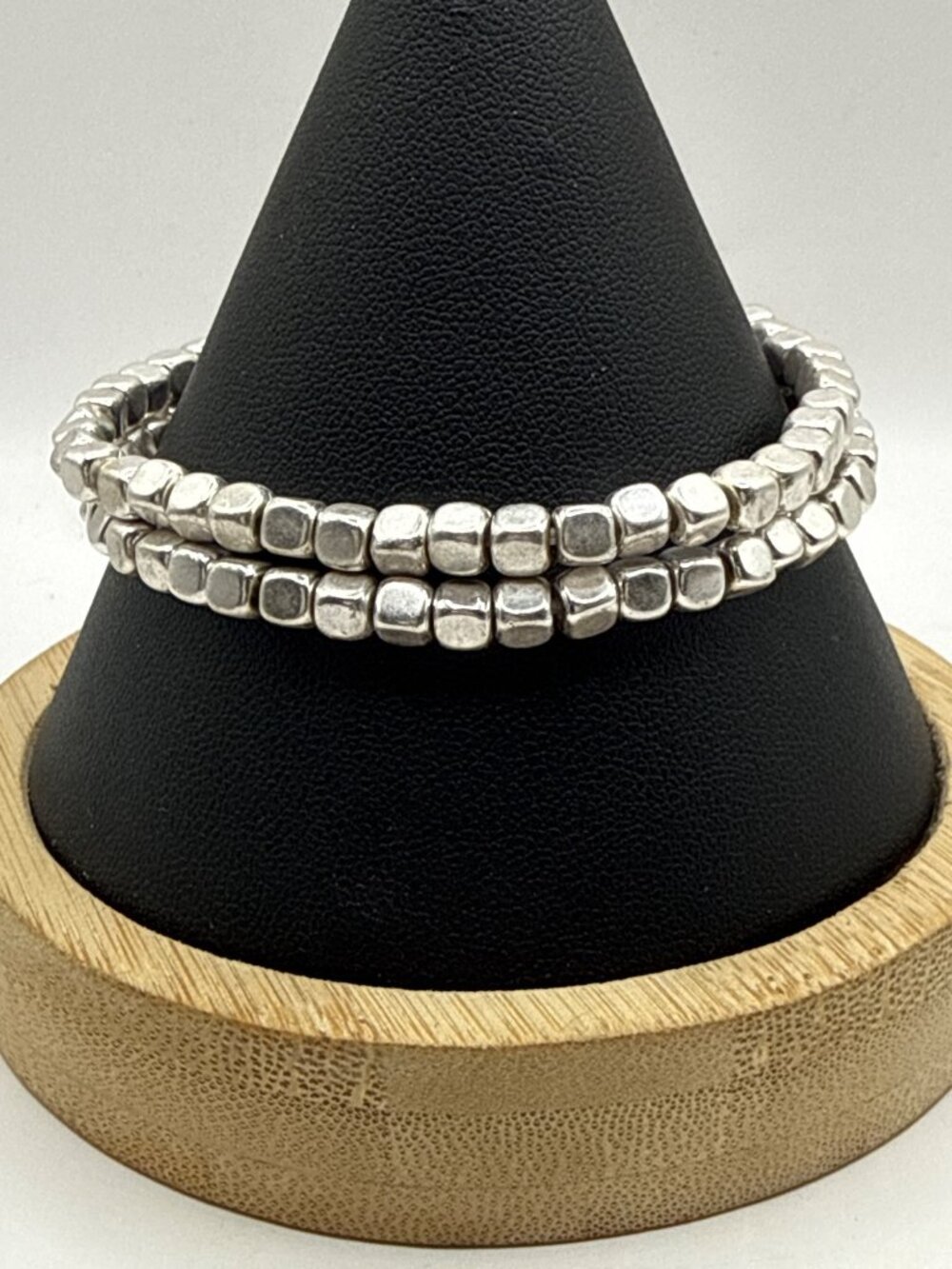 90s Grunge Silver Cube Bead Stretch Bracelet Y2K Minimalist Stack Bangle Cyberpu